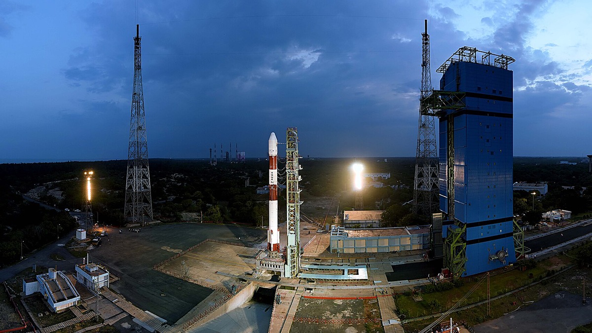 ISRO's PSLV rocket on the launch pad at Satish Dhawan Space Centre, Sriharikota